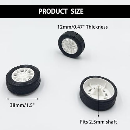 10PCS Toy Car Wheels 38mm Rubber Tire with 5PCS Shaft Round Axles for for DIY Model Toy RC Car Accessories (2.5X38MM) - style: 2.5X38MM