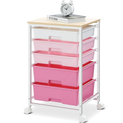 SYKIARIOL Utility Cart with Drawers,5 Drawers Storage Cart,Rose Pink - color: Rose Pink