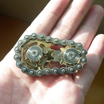 Fidget Spinner, Sprocket Linkage Bike Chain Spinner Design 2 Gears Figity Spin Finger Games, Metal Stainless Steel Durable Mechanics, Premium Figit Toy - Gold - color: Gold