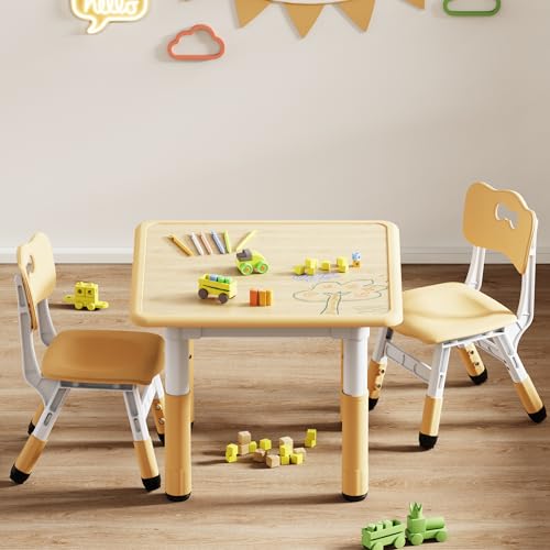 Brelley Height Adjustable Toddler Table and 2 Chairs Set, Beige - color: Beige