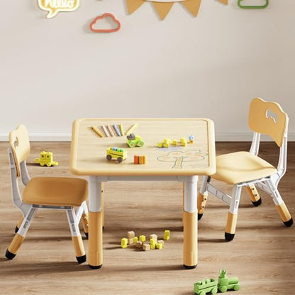 Brelley Height Adjustable Toddler Table and 2 Chairs Set, Beige - color: Beige
