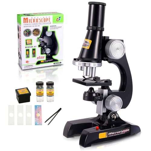 Little World Kids Microscope with LED Light - 100X/400X/1200X Magnification - color: Black