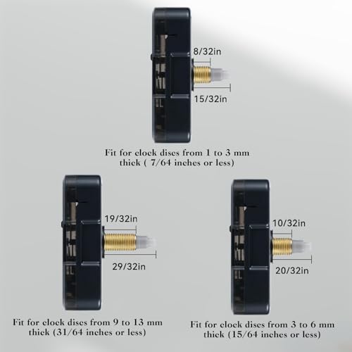 Roymnie 3Pcs Clock Mechanism Replacement Kit Battery Operated Silent - size: 12mm+16mm+23mm