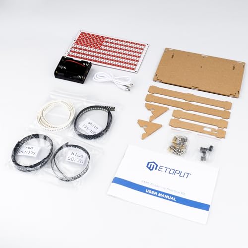 DIY Soldering Project Kit, American Flag 0.3x0.5 Ft DIY SMD Soldering Practice Kit Electronics Learning with Acrylic shell