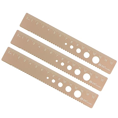 3pcs Straight Ruler - [ 15cm ] Wave Edge with Hollow Circle Metric Measuring Tool for Home Classroom Office Use | Aluminum Alloy, Wood Brown - color: Wood Brown