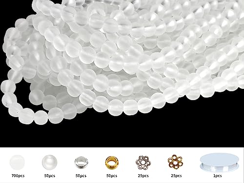 6mm White Frosted Glass Beads Kit 900pcs for Jewelry Making - size: 6mm White #360