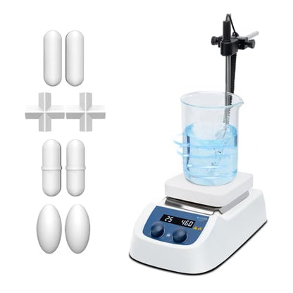 ONiLAB 280℃ 5 inch LED Digital Square Hotplate Magnetic Stirrer with Ceramic Coated Aluminum Work Plate, 200-1500rpm,110V,Temp Probe Sensor and 9PCS Stirring Bars Included - style: 280℃ Square Stirrer with Bar Sets