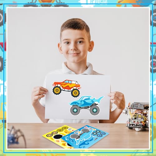 24 Sheets Make Your Own Monster Truck Stickers for Kids, Party Favors, Birthday Gifts, Classroom Rewards, Truck Crafts for Boys and Girls - color: Monster Truck
