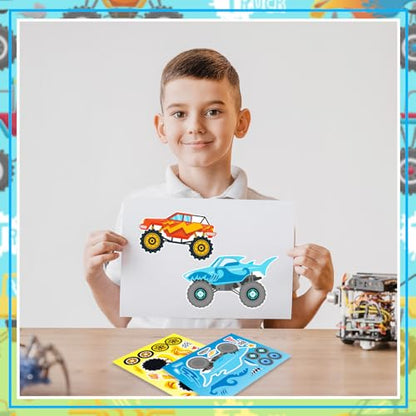 24 Sheets Make Your Own Monster Truck Stickers for Kids, Party Favors, Birthday Gifts, Classroom Rewards, Truck Crafts for Boys and Girls - color: Monster Truck