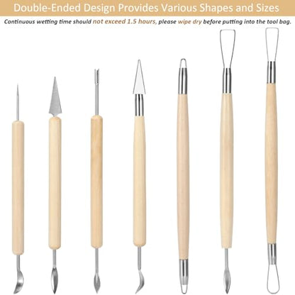 Blisstime 18PCS Clay Sculpting Tools, Basic Clay Pottery Carving Tool Kit with Wooden Handles and Tool Bag - color: Burlywood