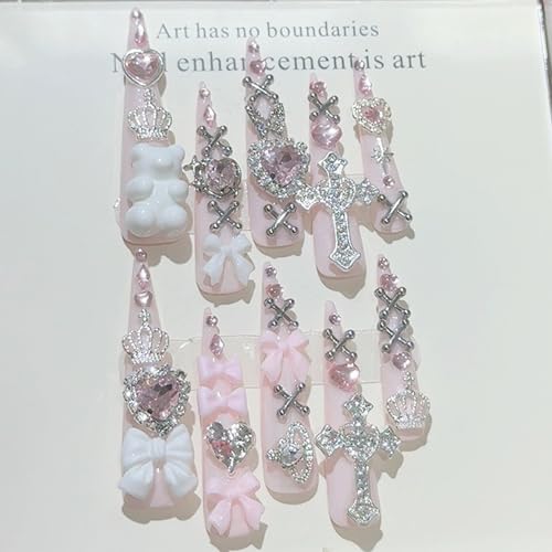 CTRLZTEAM Y2K Goth Press on Nails Extra Long Stiletto Pink Kawaii Nails - color: Light Pink, size: M