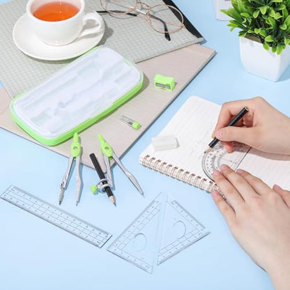 Zonon 10 Pcs Math Geometry Set for Student Compass Protractor, Green - color: Green