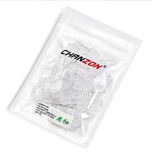 CHANZON 50 pcs 10mm Blue Diffused LED Diode Lights (DC 3V 20mA) - color: D) White-blue (50pcs)
