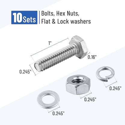 Mr. Pen- Nuts and Bolts Set, 1/4"-20x1, 10 Sets, Stainless Steel - size: 1/4"-20x1