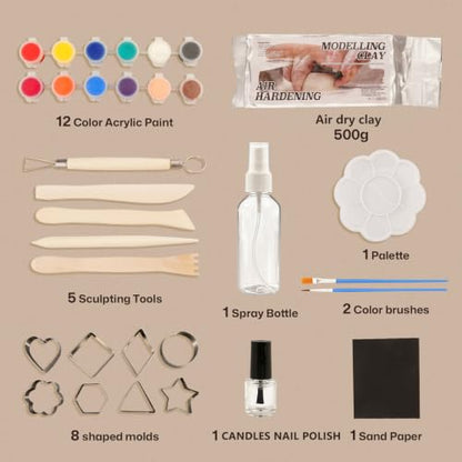 Air Dry Clay Kit for Adults, Complete Pottery Set for Beginners with Tools, Handmade Art Gifts for Women Men