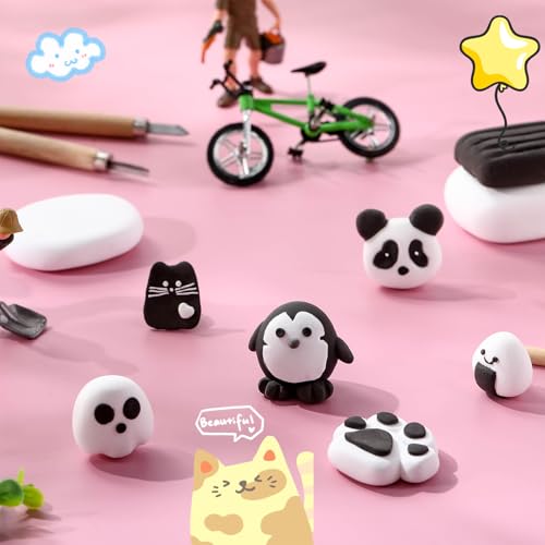 WinnerWhy 72 Pcs 38oz Air Dry Modeling Clay Ultra Light Modeling Clay for Kids DIY for Sculpting Air Dry School Gift (White, Black) - color: White, Black