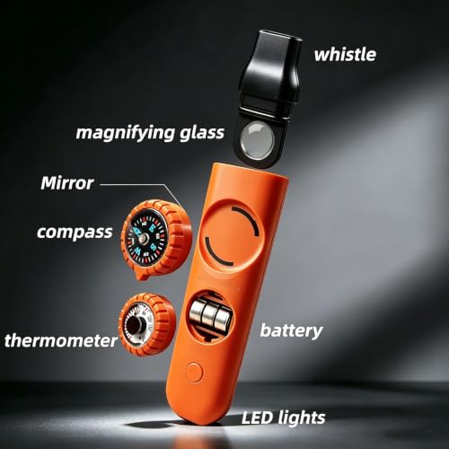 Emergency Survival Safety Whistle，Whistle for Kids with Lanyard,Compass,Thermometer,Ideal for Kayaking, Boating, Hiking, Camping, Climbing - color: Orange 2pcs