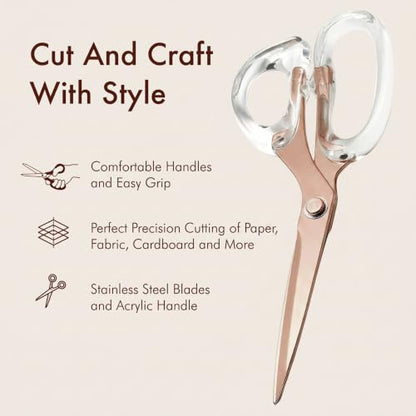 OfficeGoods 9” Stainless Steel Acrylic Scissors, Clear with Rose Gold Metal - color: Clear With Rose Gold Metal