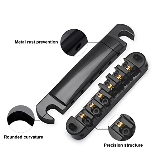 SAPHUE Adjustable Brass Roller Saddle Bridge ABR-1 Style Tune-o-matic Bridge Tailpiece Roller Saddle Bridge for GB LP Gear Replacement (black) - color: black