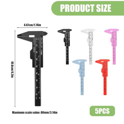 5 Pack Plastic Vernier Caliper, 80mm Eyebrow Measuring Tool, Mini Sliding Ruler Caliper Gauge for Students DIY Crafts School Office Tattoo Eyebrow Artists Use (5 Color, 0-3.15"/0-80mm) - color: 5 colour(5pcs)