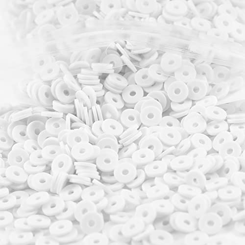 2000pcs White Clay Beads for Bracelets Making, Flat Round Polymer Clay Beads 6mm Spacer Heishi Beads for Jewelry Making Earring Bracelets Necklace - color: White 19