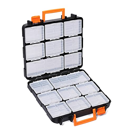 Mayouko 16 Compartments Detachable Toolbox Organizer,Hardware Organizer Box with Removable Sections,Carrying Storage Case for Patts,Screws,Bolts,Nuts,Toys (Pack of 2) - size: 13.5"L x 12"W x 5"H (Pack of 2)