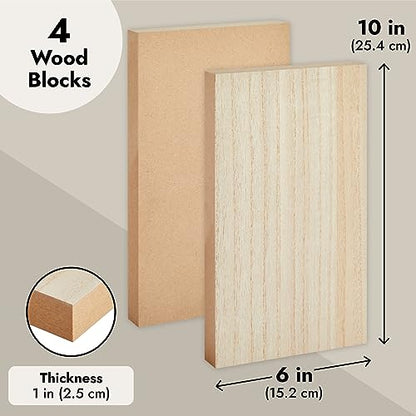 Bright Creations Unfinished MDF Wood Blocks for Crafts - 10 x 6 x 1 in, 4-Pack - Blank Wooden Blocks for Painting & Staining - size: Rect. 10x6x1in