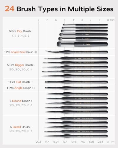 JusArt 24 Pcs Fine Paint Brushes for Detail, Set with Case Holder