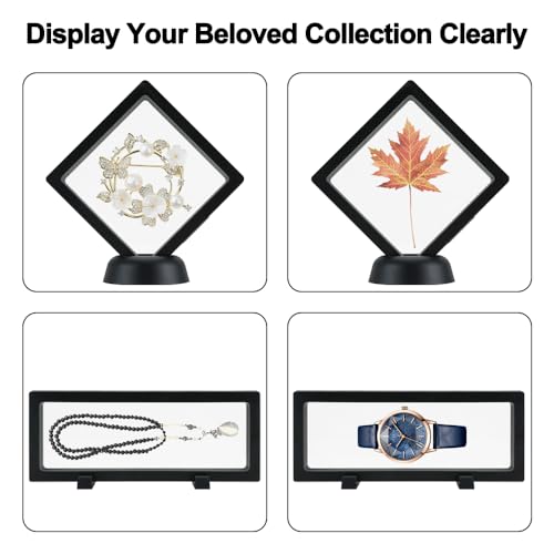 3D Floating Display Case, Transparent Film Jewely Storage Box, Black Challenge Coin Display Holder Stand for Antique Challenge Coins Medals Jewelry Shells Gems Minerals Rocks Specimen Pins (24Pcs) - color: 24pcs