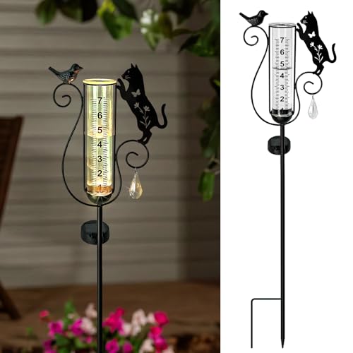 Rain Gauge Outdoor Decorative,Metal Black Cat Solar Lights Outdoor Garden - color: Black cat