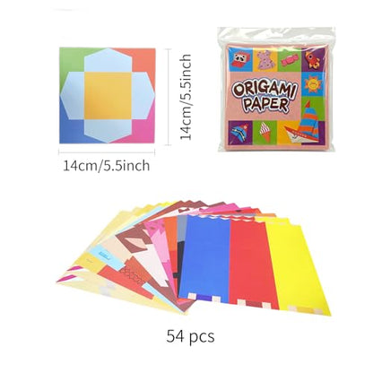 Origami Kit for Kids Ages 5-8 8-12, Origami Paper with Guiding Book, 54 Sheets Paper with 27 Patterns, DIY Art and Craft Supplies for Beginners and Children