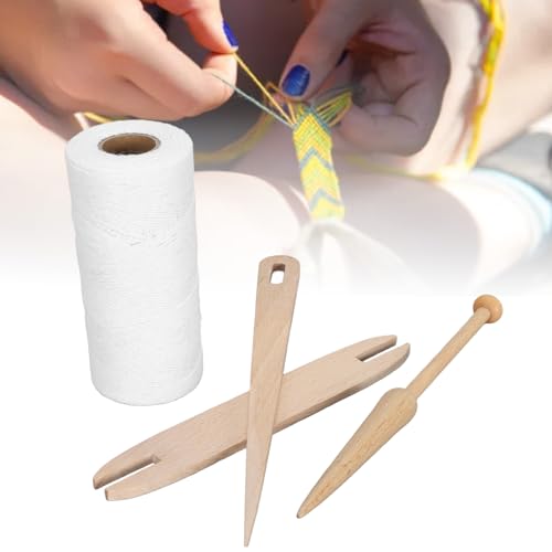 Cotton Warp Thread Kit, Premium 1mm Hand Weaving Supplies with Big Eye Needle and Wooden Rod for Tapestry Crafting, Knitting Projects, 250m Natural Cotton Yarn for Beginners