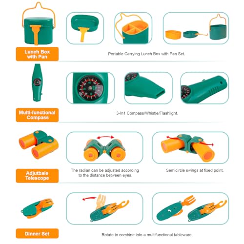 Meland Camping Play Set for Kids 3-6, Pretend Adventure Toy Gift - color: Green