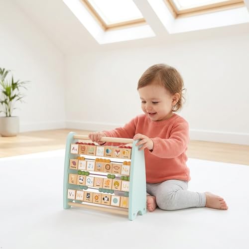 Wooden Abacus for Kids Math - Counting and ABC Alphabet Learning Toy for 3 4 5 Year Old, Montessori Toys Ages 2-5, Toddler Educational Toy, 80 Beads, 26 Letters, Preschool Gift