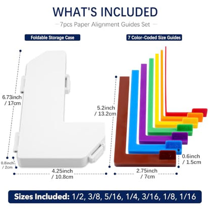 7Pcs Paper Crafting Alignment Guides with Storage Case, Precision Layering & Matting Spacers, 1/16 to 1/2 Inch Layering Matting Spacing Positioning Tools for Card Making Scrapbooking & DIY Paper Craft - color: 7 Colors Alignment Guides