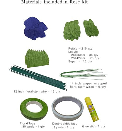 Navy Blue Crepe Paper Rose Flower DIY Making Kit 18 pcs for Wedding Bridal Bouquet Centerpieces Party - color: Navy Blue