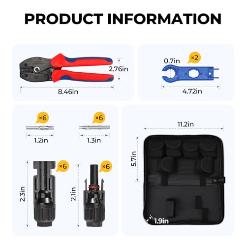 BougeRV Solar Crimper Tool Kit - Crimper, 6 Pairs Connectors, 2 Spanners - size: 6 Pairs Solar Connectors Kit