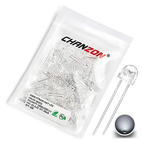 CHANZON 100 pcs 5mm White Straw Hat LED Diode Lights (DC 3V 20mA) - color: A) White (100pcs)