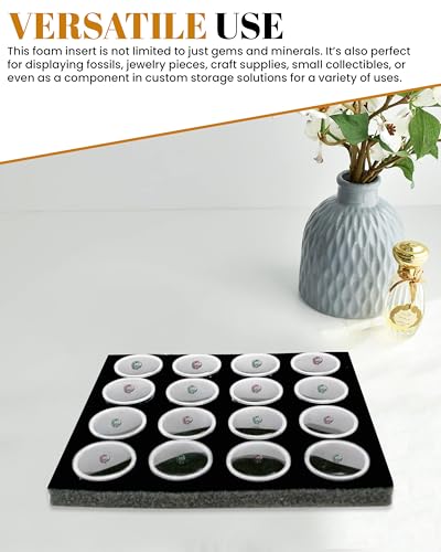Novel Box 16 Medium Gem Jars with Black Foam Gemstone Tray 7.8X7.8X0.75 - color: Black Foam Liner with 16 Gem Jars