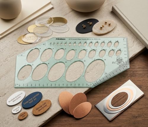 Printtoo Ellipse Template 29.5 x 14.5 cm, 2 mm Acrylic Oval Drafting Stencil with 28 Metric Ellipse Cutouts, 30/60 Degree Guides, Measuring Ruler for Engineering Architecture Design - color: Series-PRTD-2120