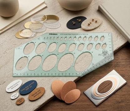 Printtoo Ellipse Template 29.5 x 14.5 cm, 2 mm Acrylic Oval Drafting Stencil with 28 Metric Ellipse Cutouts, 30/60 Degree Guides, Measuring Ruler for Engineering Architecture Design - color: Series-PRTD-2120