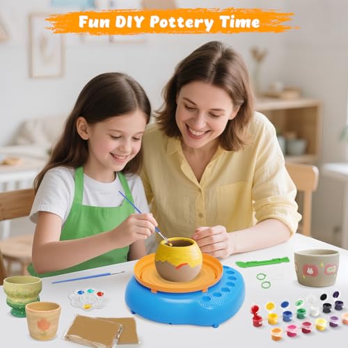 Pottery Wheel for Kids with Air Dry Clay Kit, 12 Paints & Tools, Ages 6-12 - color: yellow/blue