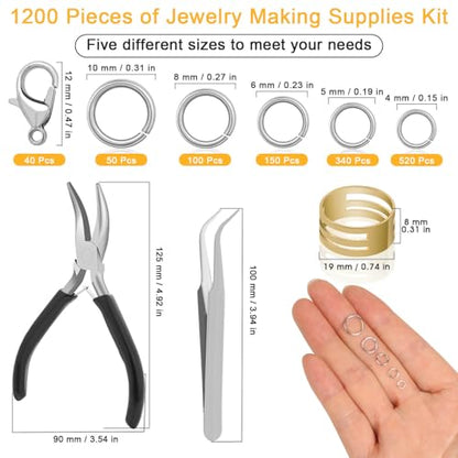 Anezus 1200PCS Jump Rings for Jewelry Making Kit, Jump Rings and Necklace Clasps with Jump Ring Pliers Tools for Jewelry Making Supplies and Necklace Repair (Silver) - color: Silver