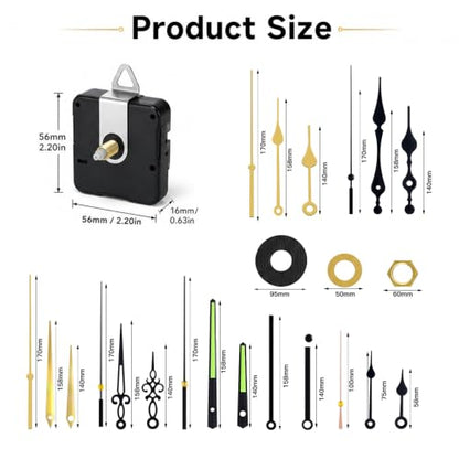 Clock Mechanism Replacement Kit, 3 Pcs Silent Clock Movement with 7 Different Pairs of Hands, Clocks Hands Replacement Parts for DIY Craft Quartz Battery Operated Clocks Repair(Shaft 16mm, 20mm, 23mm) - color: Black and Green