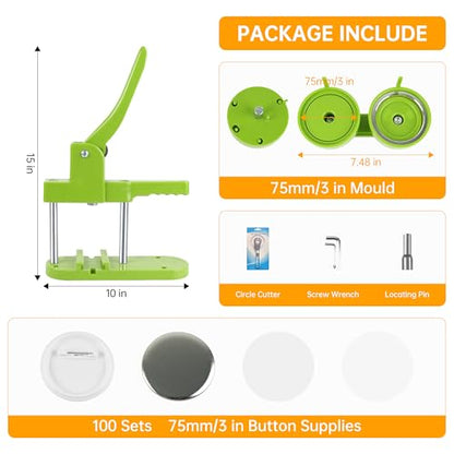 Button Maker Machine 75mm (3 in) Installation-Free, DIY Button Pin Maker Machine, Button Badge Press Machine with Free 100 Sets Button Maker Supplies & Pictures & Circle Cutter - size: Round 75mm (3 inch)