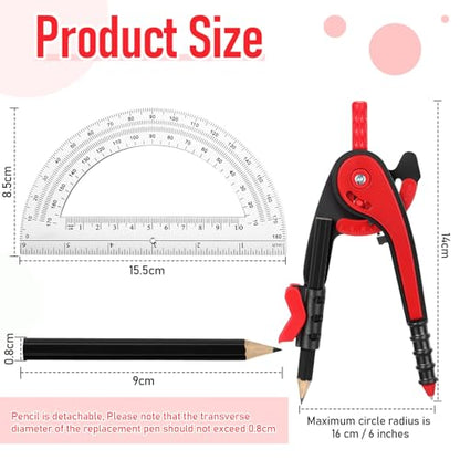Eboot Student Geometry Math Set, Drawing Compass and 6 in, Red - color: Red