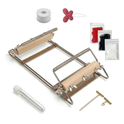 TMEGMIC Adjustable Metal Bead Loom Kit with Seed Beads for Bracelet Making - color: Red/Black/White
