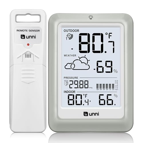 Indoor Outdoor Thermometer Wireless Weather Station 330ft Sensor - color: White+Grey