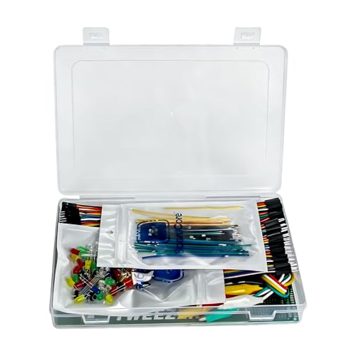 329Pcs Electronics Component Fun Kit - Jumper Wire - Precision Potentiometer - LED - Pin Headers - Alligator Clips -Tweezers 830 tie-Points Breadboard Compatible with STM32 Raspberry Pi Arduino