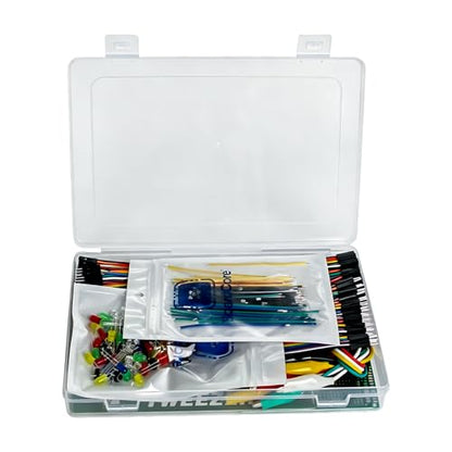 329Pcs Electronics Component Fun Kit - Jumper Wire - Precision Potentiometer - LED - Pin Headers - Alligator Clips -Tweezers 830 tie-Points Breadboard Compatible with STM32 Raspberry Pi Arduino